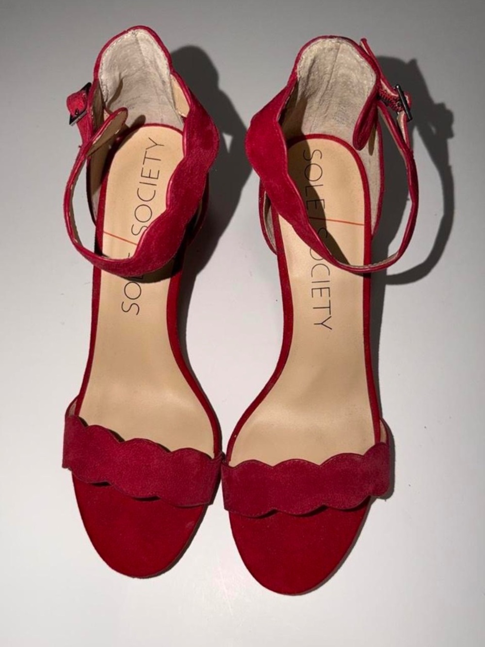 Red Suede Scallop Heels